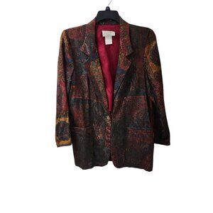 Samantha David Vintage Floral Blazer Jacket Mixed Print Tapestry Pockets Medium